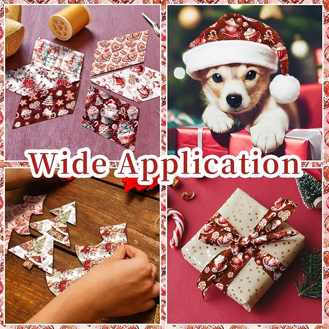 HunnmingRe 20 Pcs 10''x10'' Christmas Gingerbread Man Quilting Fabric Square Xmas Tree Santa Candy Cane Quiltted Fabric Bundle Mlticolor Precuts Printed Patchwork Supplies for Holiday DIY Sewing Craft