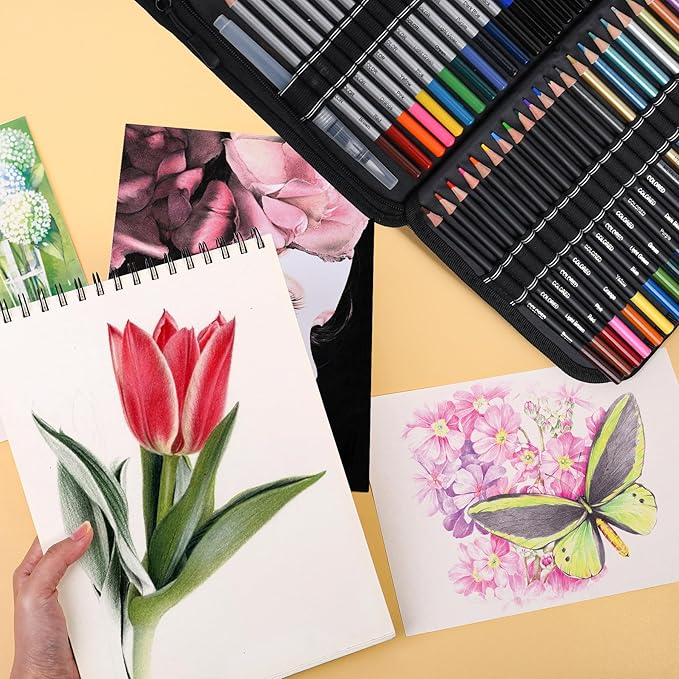72pcs Colored Drawing Pencils Kit Sketching, Graphite Pencils With Convenient Case, School Art Supplies Gift for Artists Adults Teens Beginner, Ideal for Shading, Blending,Art Supplies Set