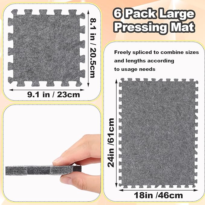 Ziliny 6 Pack Large Wool Pressing Mat Wool Ironing Mat Felted Blending Ironing Pad Sewing Machine Muffling Pad Iron Board for Quilters Quilting Supplies and Notions Accessories (24" X 18")