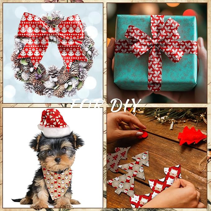HunnmingRe 20 Pcs 10''x10'' Christmas Quilting Fabric Square Hot Cocoa Santa Candy Cane Snowman Quiltted Fabric Bundle Red Precuts Printed Patchwork Supplies for Holiday DIY Sewing Craft