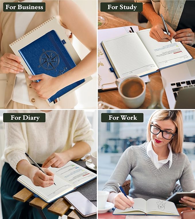 Lined Journal Notebook for Women Men, 160 Pages, A5 Hardcover Vintage Leather Journaling Notebooks for Work, School, Note Taking, Travel, Bible Study, Daily Diary for Writing 5.8"x8.5" (Navy)