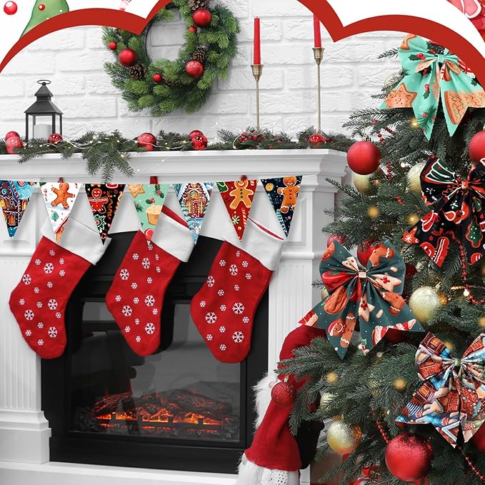 Hahafelt 10 Pcs Christmas Gingerbread Man Fabric Bundles 20 x 20 Inch Square Gingerbread Quilting Fat Fabric by The Yard Precuts Printed Patchwork Supplies for Xmas Winter Craft Sewing DIY Decor