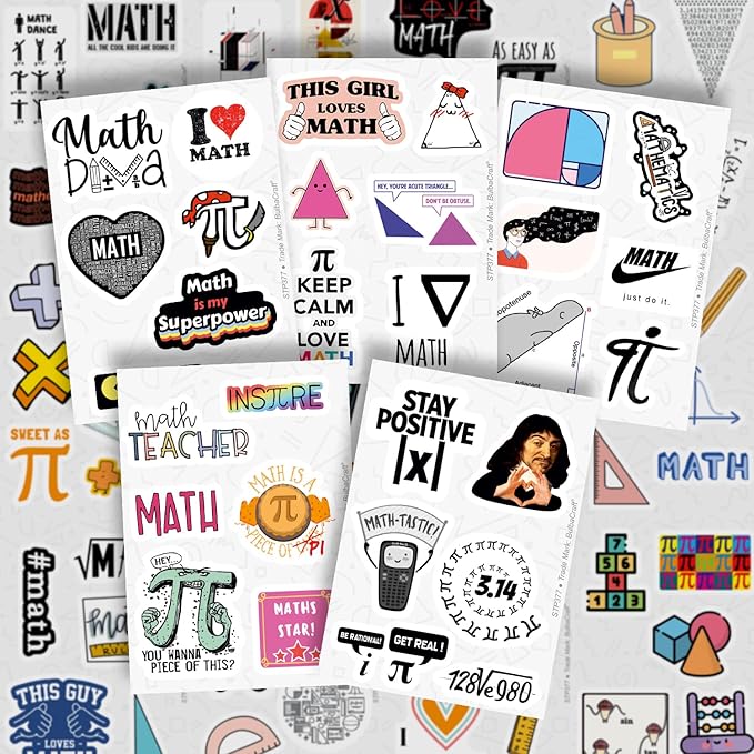BulbaCraft BulbaCraft 100Pcs Small Math Stickers - Funny Math Gifts for Women and Men, Mathematics Gifts for Women & Men
