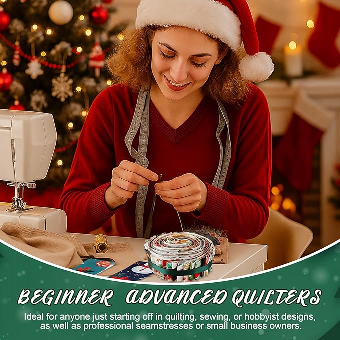 60 Pcs Christmas Quilting Fabric Roll 2.6 x 40" Cotton Fabric Strips Precut Jelly Patchwork for Craft Sewing(Winter)