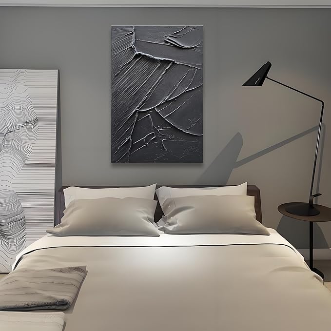 Art 36x24 inch Hand-Painted Black Texture Oil Painting Modern Abstract Art Home Wall Decoration Painting