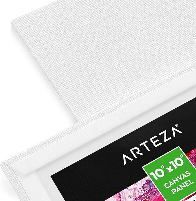 ARTEZA Canvas Boards for Painting, 10 x 10 Inches, Pack of 14, Blank White Square Canvas Panels for Acrylic, Oil and Gouache Painting