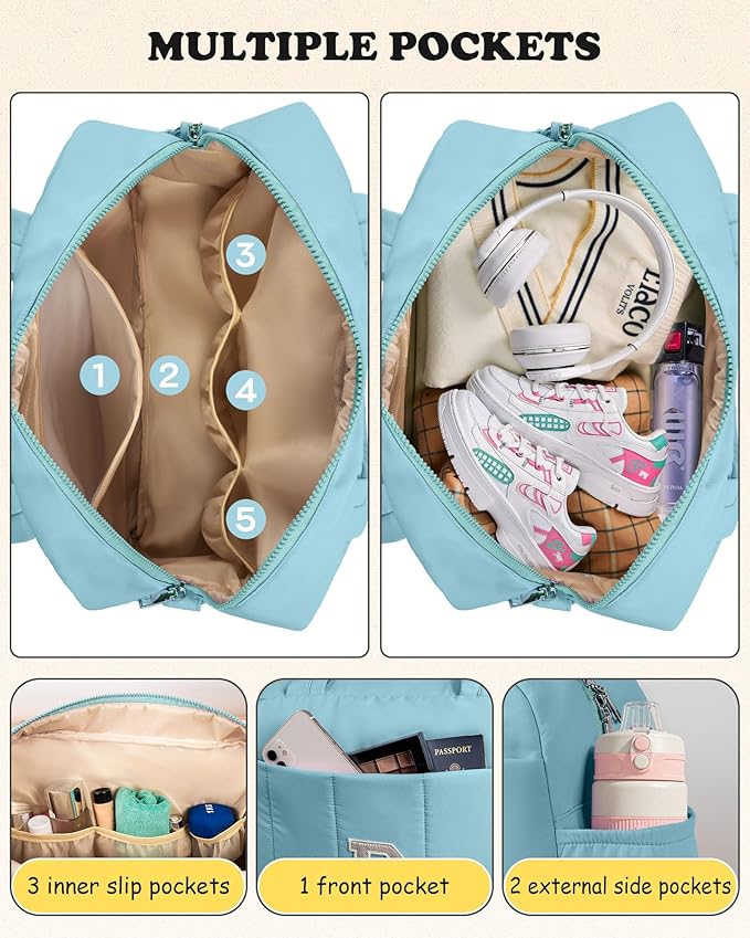 Christmas Gifts-Duffle Bag, Weekender Bags for Girl，Travel Essentials for Women-Initial Overnight Bag with Wet Pocket，Monogrammed Gift- Personalized Gymnastics bag with Makeup Pouch