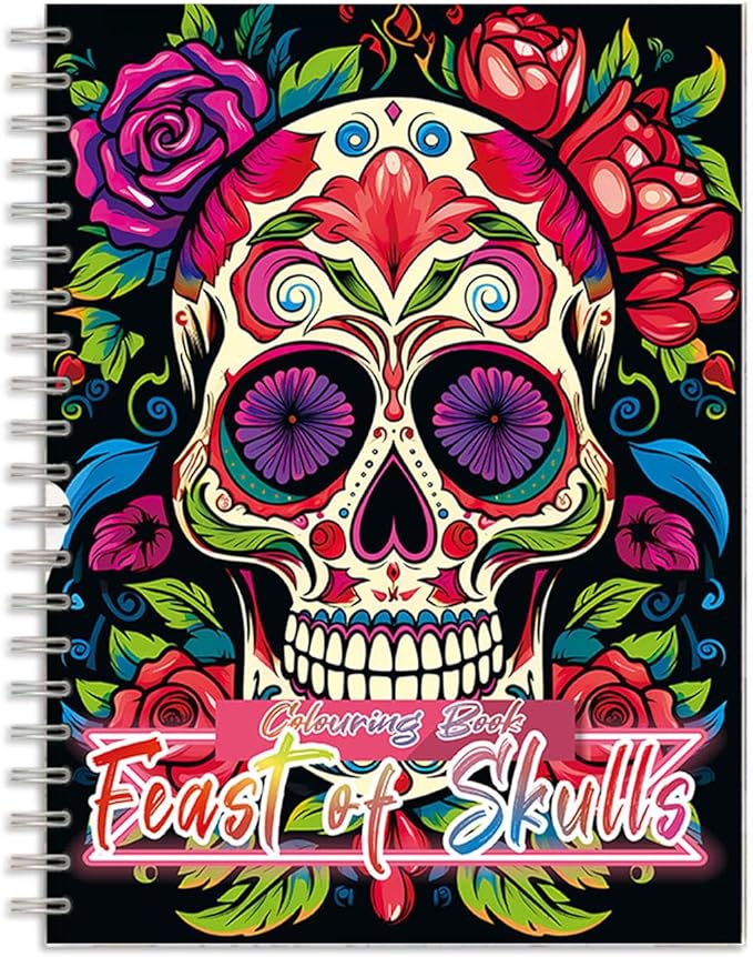 Tlenpo Sugar Skull Coloring Book for Adult Women Relaxation, Spiral Bound, Printed Single-Sided, Adult Coloring Book for Women Arts and Crafts Sugar Skull Mindfulness Gift with 50 Pages