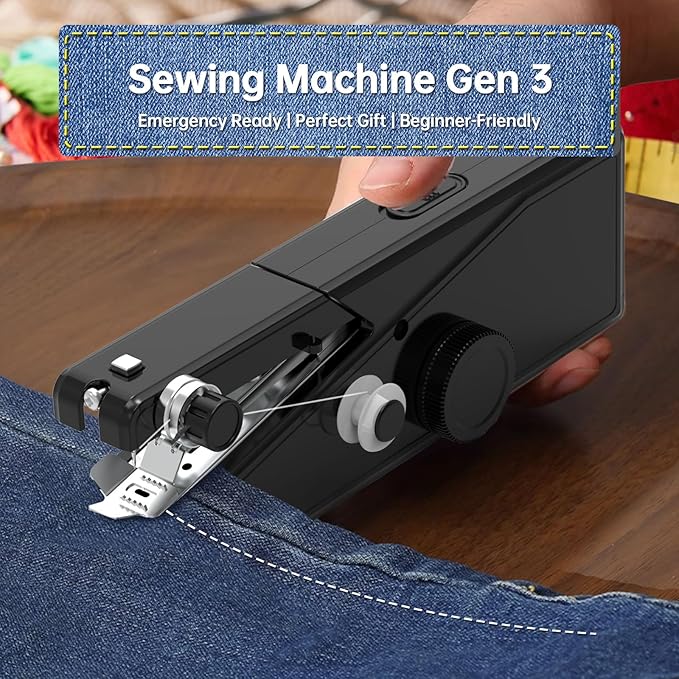 Handheld Sewing Machine, Portable & Cordless Mini Sewing Machine for Beginners - Electric Fast Stitching, DIY Fabric Clothes Repair Kit, Home Travel Mending Machine with Accessories, Black