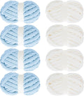 MABOZOO Assorted Chunky Yarn for Crocheting 8 Pack,Fluffy Jumbo Chenille Yarn,Soft Plush Yarn Bulky,Giant Thick Fuzzy Yarn for Hand or Arm Knitting,Cream & Sky Blue(31.7 yds,8 oz Each Skein)
