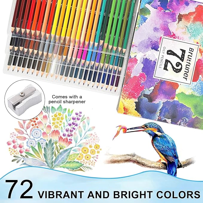 LBW Colored Pencils for Adult Coloring Books, 72 Oil Based Soft Core Professional Color Pencils Set for Artists Beginners Drawing Coloring Sketching Blending
