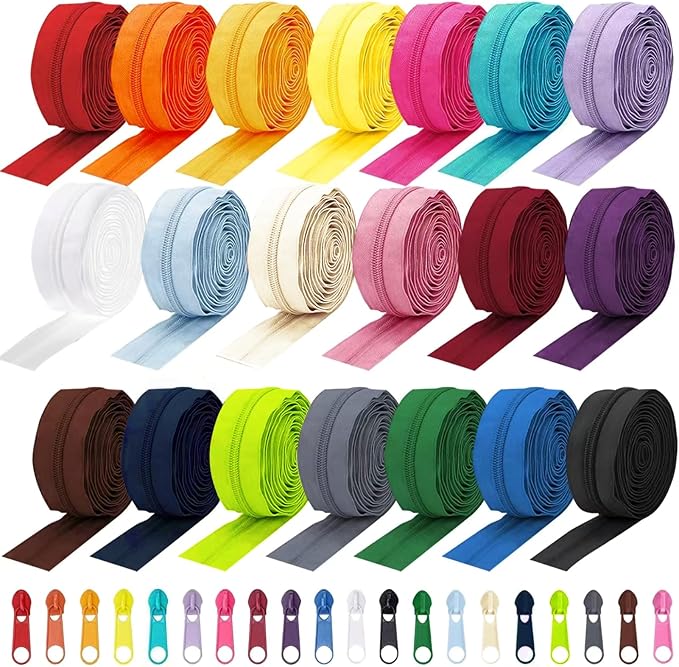 Amtvuzy 80 Yards 20 Colors Zipper,#5 Nylon Coil Zippers Bulk for Sewing,DIY Crafts and Tailoring with 200 Zipper Sliders,Zippers by The Yard for Clothes,Bags and Purse Making Supplies,etc.
