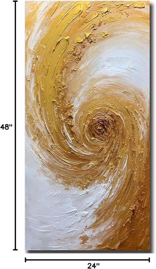V-inspire Art,Abstract Hand drawn Oil Painting on Canvas, 24x48 Inches, Golden Tones, Acrylic Framed Living room Bedroom Wall Art