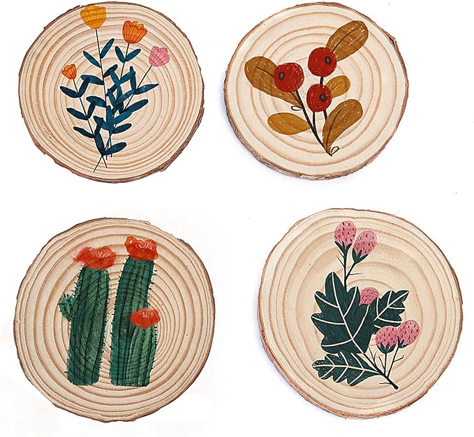 ZOENHOU 40 PCS 3.5-4 Inch Natural Wood Slices for Craft, Unfinished Wooden Circles Coasters with Bark for DIY, Arts, Centerpieces, Paintings, Wedding Decoration, Christmas Ornaments