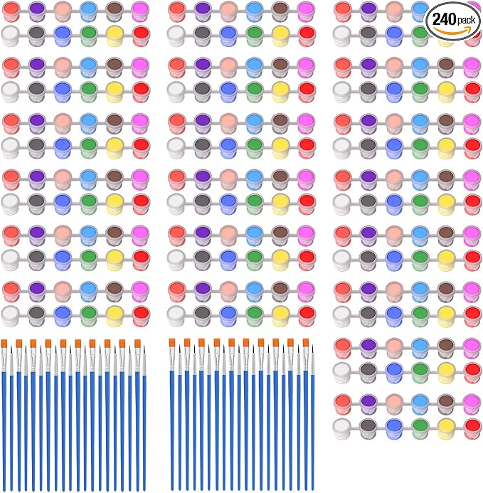 Yeeart 20 Pack Mini Acrylic Paint Set,12 Colors Acrylic Strips for Kids, 240 PCS Kids Paint Set Container Strips Storage, Craft Paint for Home Birthday Classroom Party Favors
