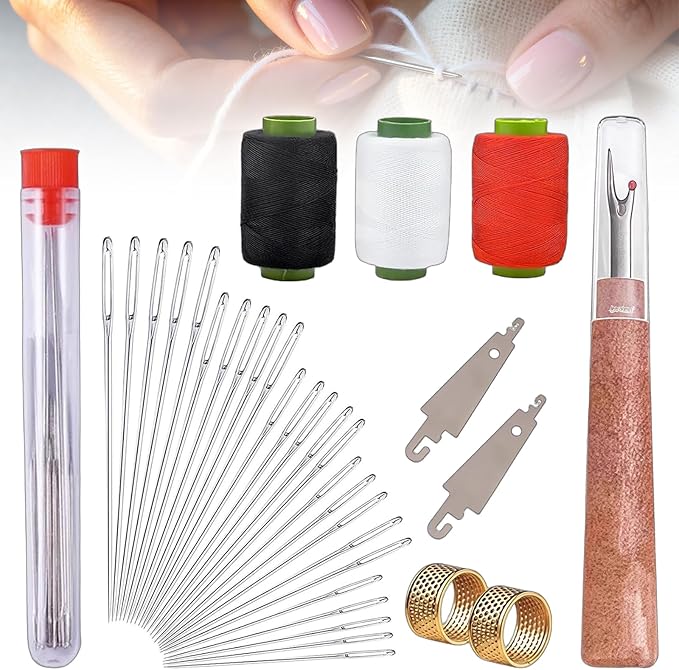 Steel Needles for Hand Sewing, Steel Sewing Needles Kit, 34Pcs Big Eye Steel Needles Set - Long & Thin Handmade Quilting & Sewing Needles Kit for DIY Sewing, for DIY Threaded Projects (34Pcs)