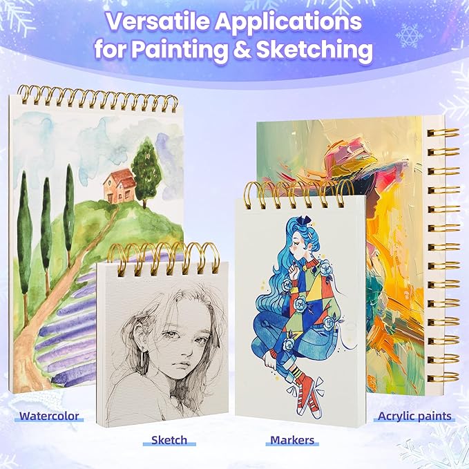 Qlmhudam Watercolor Paper Pad 8" x 11" - Heavyweight and textured paper Sketchbook,Spiral Bound, 20 Sheets 140lb/300g sketch pad, Watercolor Sketchbook for Wet & Dry Media,Drawing ，& Painting Journals