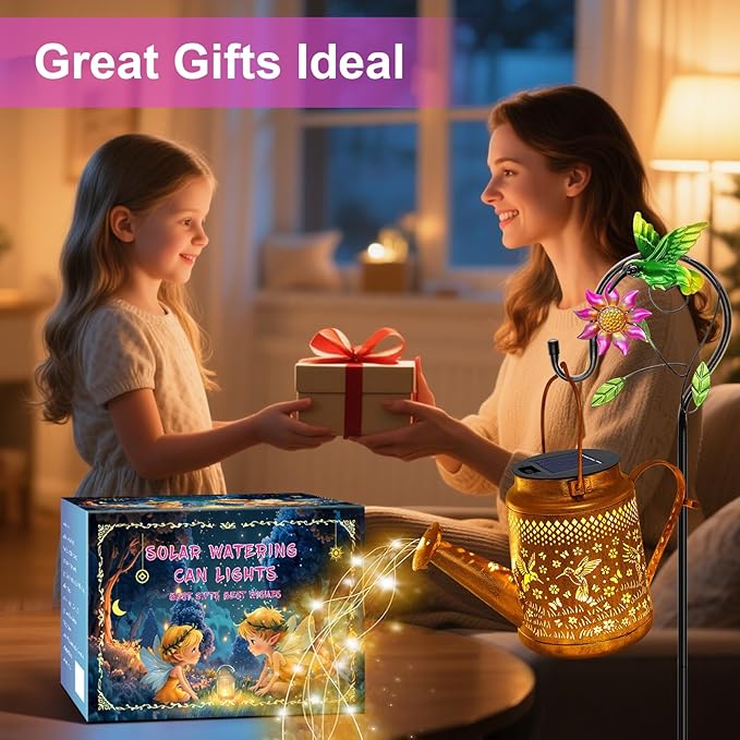 VOOKRY Solar Lights Outdoor Waterproof, Hummingbird Retro Metal Solar Watering Can Lights, Birthday Gifts for Women Mom Grandma Christmas Hanging Garden Decor Yard Light for Outside Patio Lawn Porch