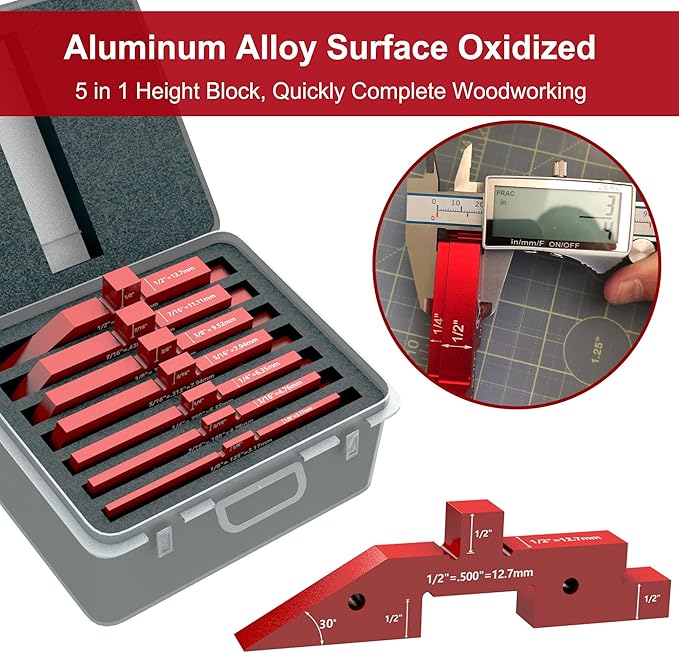 Setup Blocks Woodworking, 7 Pcs Precision Aluminum Router Table Setup Bars(Each Block has Different Thickness), Set up Blocks for Woodworking and Router Table Saw Accessories