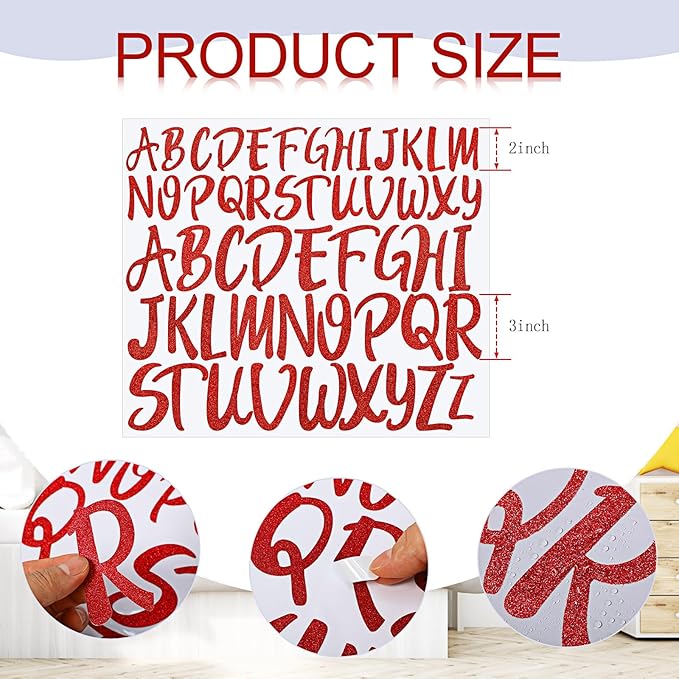 TaoBary 416 Pcs Christmas Letter Stickers 8 Sheets Alphabet Stickers 2 Size Vinyl Cursive Self-Adhesive Letter Personalized Decor for Scrapbooking Water Bottle Christmas Craft(1'', 2'',Multicolor)
