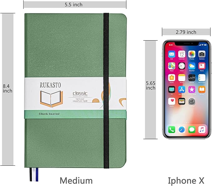 Hardcover Notebook Blank Journal Sketchbook for Drawing, Medium 5.5 by 8.4 Inch, 100 GSM Thick Paper (Green, Plain)