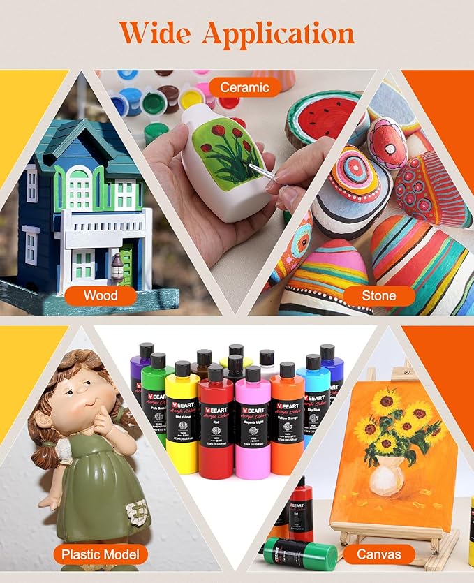 Acrylic Paint Set, 12 Colors Acrylic Paint Large Bottle Set, 16OZ Each, Rich Pigmented Canvas Paint, Premium Non-toxic Paints for Artists, Paint Set for Adults, Art Supplies for Canvas