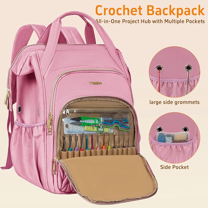 Knitting Bag Backpack, Large Crochet Bag Organizer,Water-Resistant Yarn Storage Organizer Tote Bag Yarn Holder for Crochet Hooks, Knitting Needles, Supplies