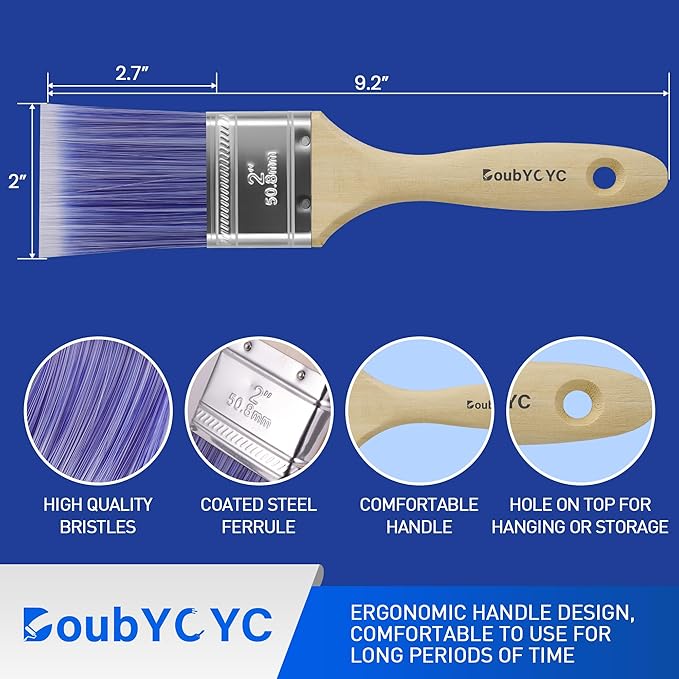 Paint Brushes - 24 Pack, 2" Flat Brushes, Paint Brush Set, Wood Paint Brushes for Walls, Stain & All Oil Paints - Home Improvement - Interior & Exterior Use
