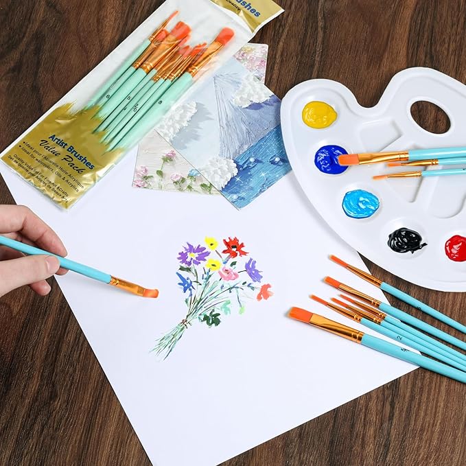 72 Pcs 60 Paint Brushes and 12 Paint Palette Tray, Paints Brushes Palette Set, Professional Artist Painting Set for Watercolor, Oil, Acrylic Painting, Suitable for Kid and Adults