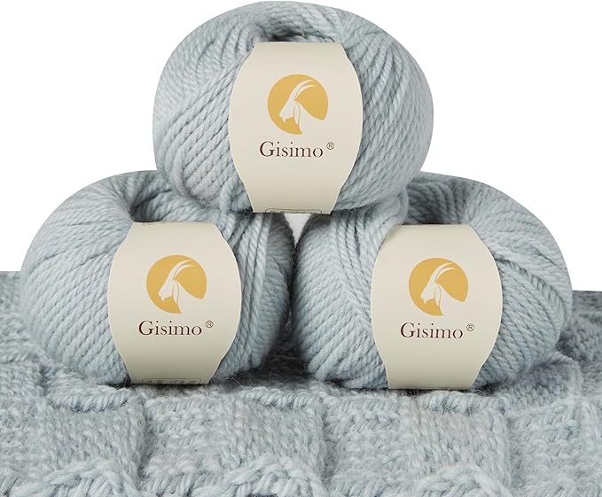 100% Merino Wool Yarn 3-Ply Luxurious and Soft Yarn for Hand Knitting & Crocheting (Water Blue, 3Balls)