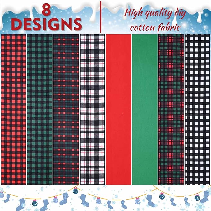 40 Pcs Christmas Buffalo Plaid Cotton Jelly Fabric Strips Green Red Tartan Bundles Strips for Quilting Crafting Christmas Classic Plaid Precut Patchwork for Sewing DIY Crafts