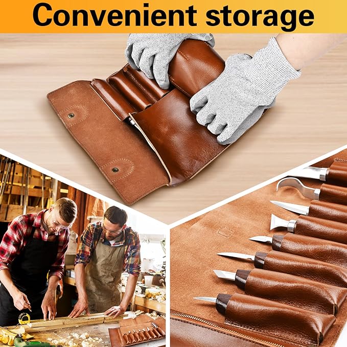 Deluxe Wood Carving Tools-Wood Carving Kit-Wood Carving Knife Set-Wood Whittling Kit for Beginners-Whittling Knife-Wood Carving Tool Set with Large Leather Case
