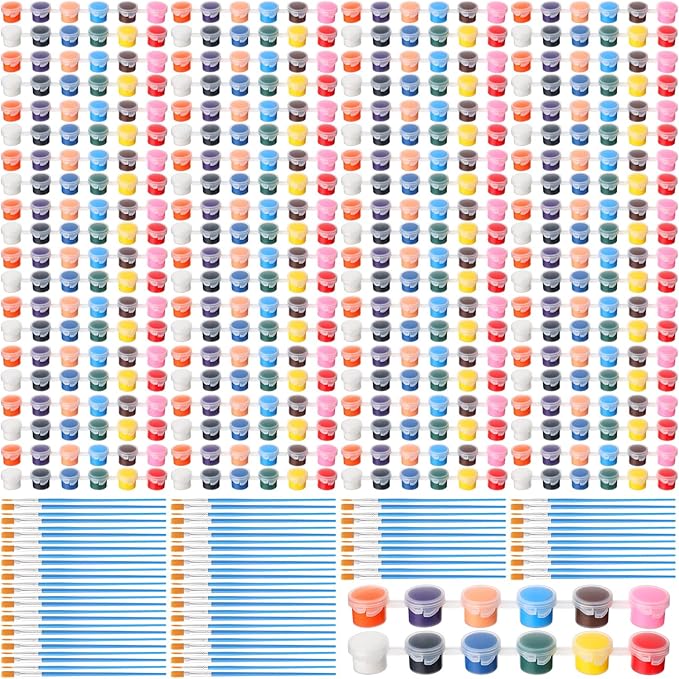 Timgle 560 Pcs Mini Acrylic Paint Set 40 Set 12 Colors Washable Paint Strips Bulk 40 Flat Brushes 40 Pointed Brushes Valentines Party Gift for Art Birthday Party Favors Craft Supplies(3ML)