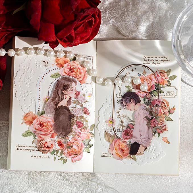 Alideco 120pcs Scrapbook Stickers Vintage Floral Beauty Figures Scrapbooking Junk Journal Crafts Embelishment Decoration Stickers (huayangnianhua)