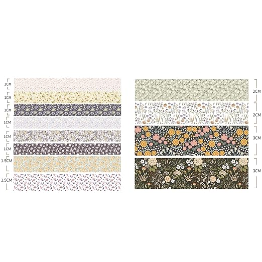 12 Rolls Flowers Washi Tape Set Floral Arts Adhesive Tapes Blooming Garden Decorative Masking Tape Sets for Craft, Kids, Scrapbook, DIY, Gift Wrapping (Flowers Blooms)