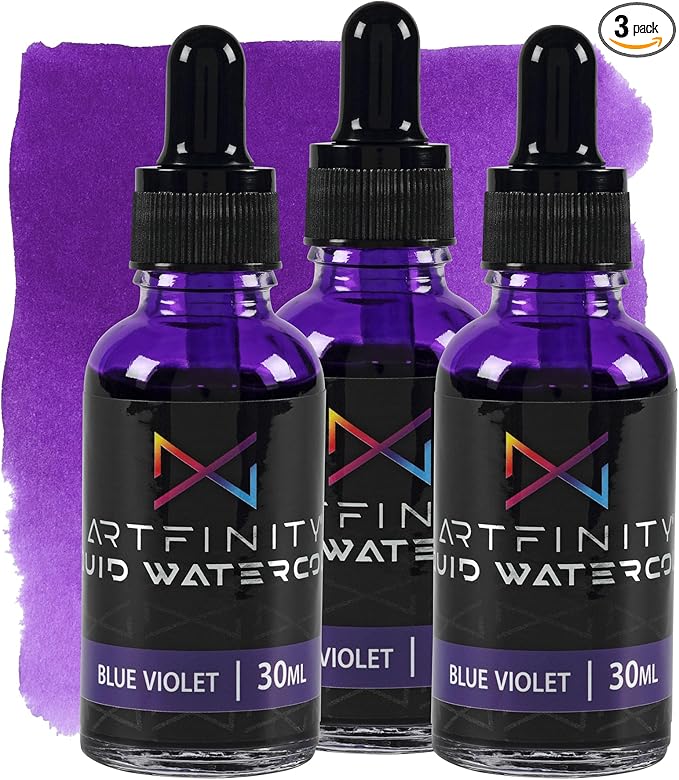 Liquid Watercolor Paint 30 ml Bottle - 3 Pack, Blue Violet - Vibrant Dye-Based Liquid Watercolor w/Glass Pipette, Fast-Drying, Fine Art Paint for Calligraphy, Airbrushing & Traditional Art