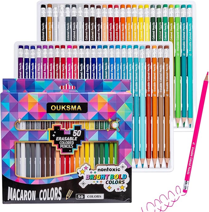 Pre-sharpened Colored Pencils with Erasers, Erasable Color Pencils, Drawing Pencil, Art Pencil for School Supplies, Drawing Supplies (50 Colors)