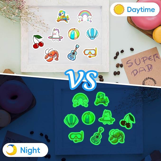100 Pcs Glow in The Dark Cute Water Bottle Stickers for Kids, Cartoon Mixed Animals Laptop Decals, Waterproof Vinyl Skateboard Phone Case Scrapbook Stationery Box Decorative Sticker