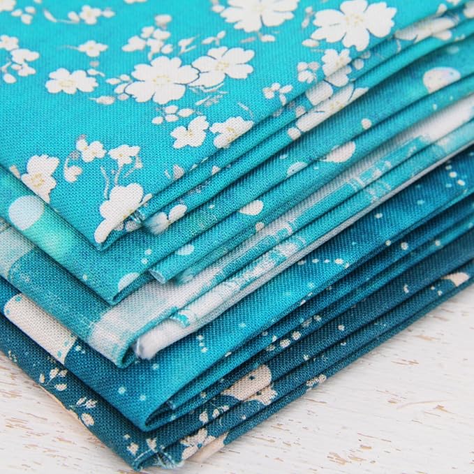 Threadart Exclusive 5 Fat Quarter Bundles - Teal Vintage Prints 100% Cotton Fabric - Premium 100% Cotton Quilting Fabric - No Duplicates - Full Size Fat Quarters 18"x21" - Teal