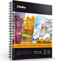 Ohuhu Mix Media Pad, 11.6"x9.6" Mixed Media Art Sketchbook, 120 lb/200 gsm Heavyweight Papers, 62 Sheets/124 Pages, Spiral Bound Mixed Media Paper Pad for Acrylic, Painting Christmas Gift