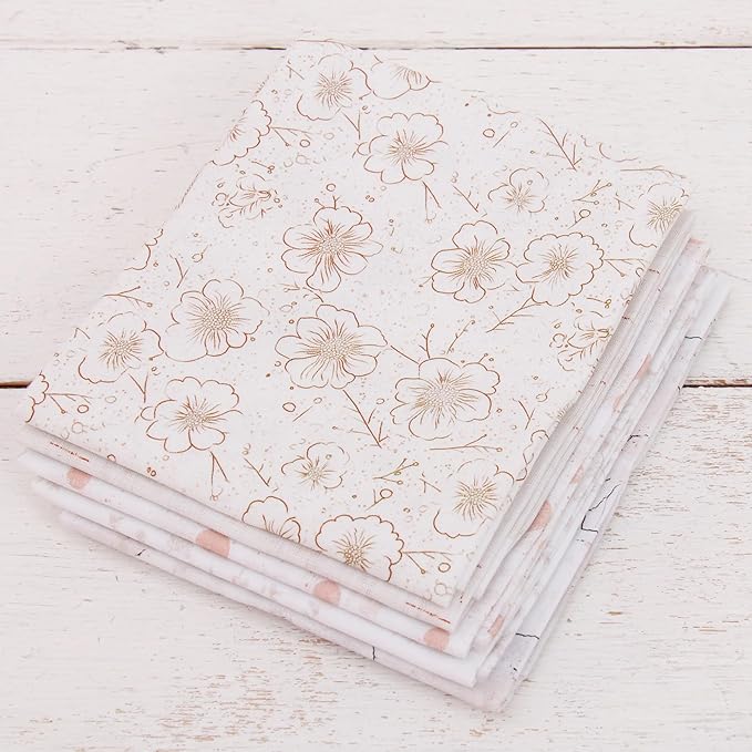 Threadart Exclusive 5 Fat Quarter Bundles - White Vintage Prints 100% Cotton Fabric - Premium 100% Cotton Quilting Fabric - No Duplicates - Full Size Fat Quarters 18"x21" - White