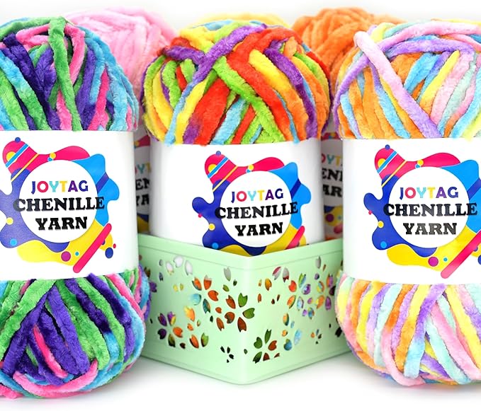 Velvet Chenille Yarn for Crocheting Rainbow Velvet Fluffy Plush Thick Bulky Chunky Chenille Velvet Soft Baby Blanket Yarn for Crocheting Hand Knitting 100g-Pastel Rainbow