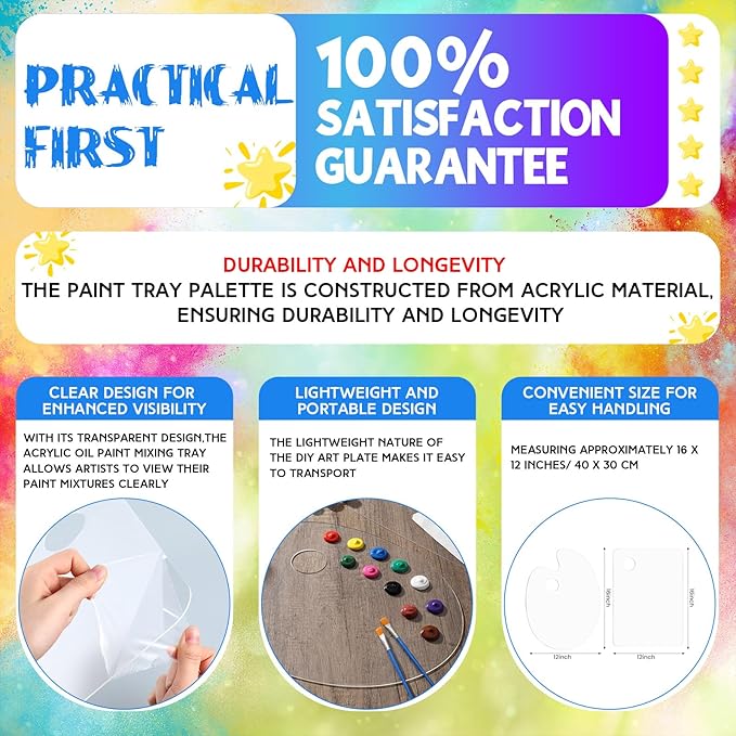 2 Pack 16 x 12 Inch Acrylic Paint Palette with Thumb Hole Clear Paint Pallet Easy Clean Nonstick for Oil Watercolor Craft DIY Art Painting