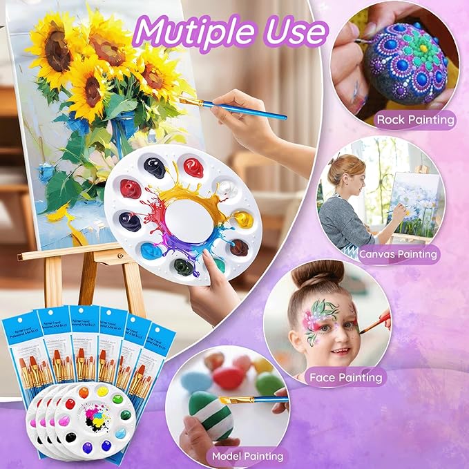 264PCS Valued Paint Brushes and Palettes Set，24Pack of 240PCS Paint Brushes Bulk, 24 Paint Paint Trays, Artist Acrylic Brushes Nylon Brush Head, Suitable for All Purpose Oil Watercolor Painting Se