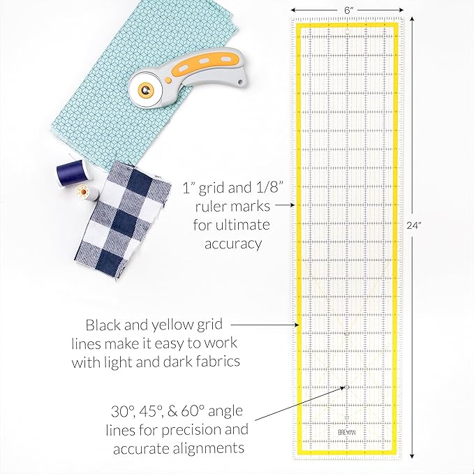 WA Portman Self Healing Cutting Mat & Rotary Cutter Set – 45mm Rotary Cutter for Fabric with 5 Extra Blades with 18x24 Fabric Cutting Mats for Crafts & 6x24 Acrylic Quilting Rulers – 3pc Sewing Kit