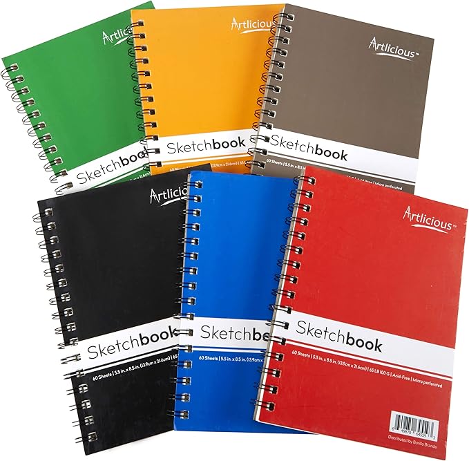 Sketch Book 6 Pack - 5.5" x 8.5", 360 Sheets Sketch Books, Drawing Notebook, Sketchbook for Drawing Art