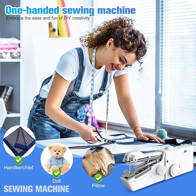 Handheld Sewing Machine - Portable Mini Sewing Machine with Accessories Kit for Beginners DIY (off-white)