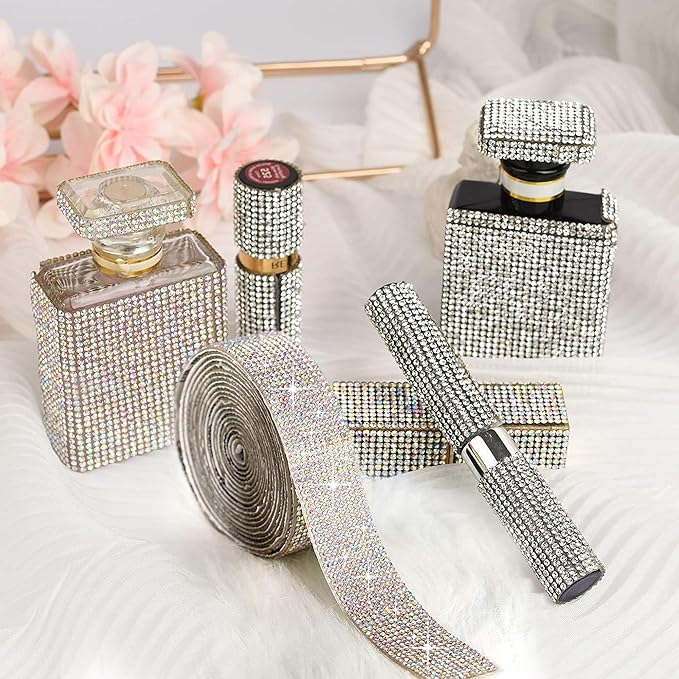 4 Rolls Self Adhesive Crystal Rhinestone Ribbon Diamond Bling Tape with 2 mm Rhinestones Strips Sticker for Arts Crafts Wedding Birthday Party DIY Event Car Phone Decoration (AB)