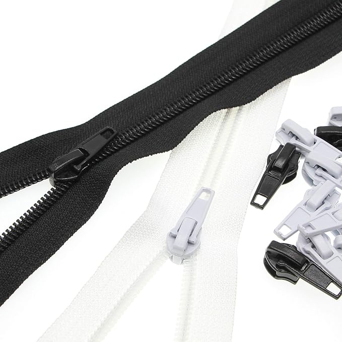 #5 Nylon Coil Sewing Zippers by The Yard Bulk 10 Yards White and Black Colors with 20pcs Matched Sliders for DIY Tailor Sewing Craft,Luggage,Dress,Sofa Cushion, Pillow, Bag Leekayer(White and Black)
