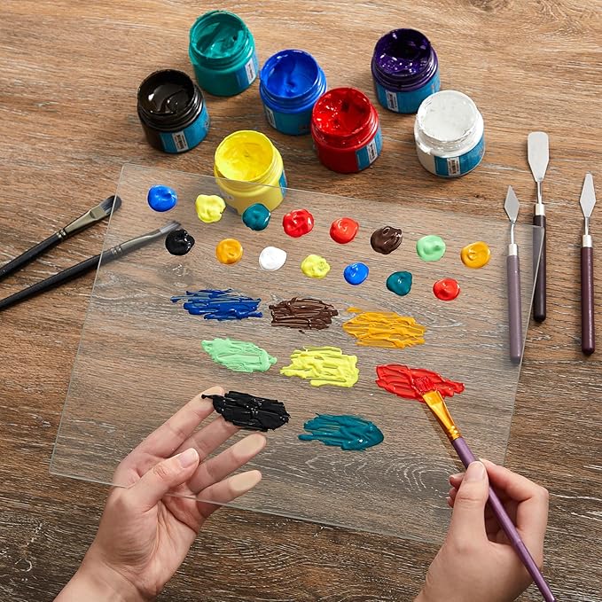 Nuanchu 1 Pcs 9 x 12 Inches Clear Tempered Glass Palette for Oil Painting Keeps Wet Paint Fresh Scratch Resistant Easy Clean up for Palette Artist Supplies DIY Color Mixing